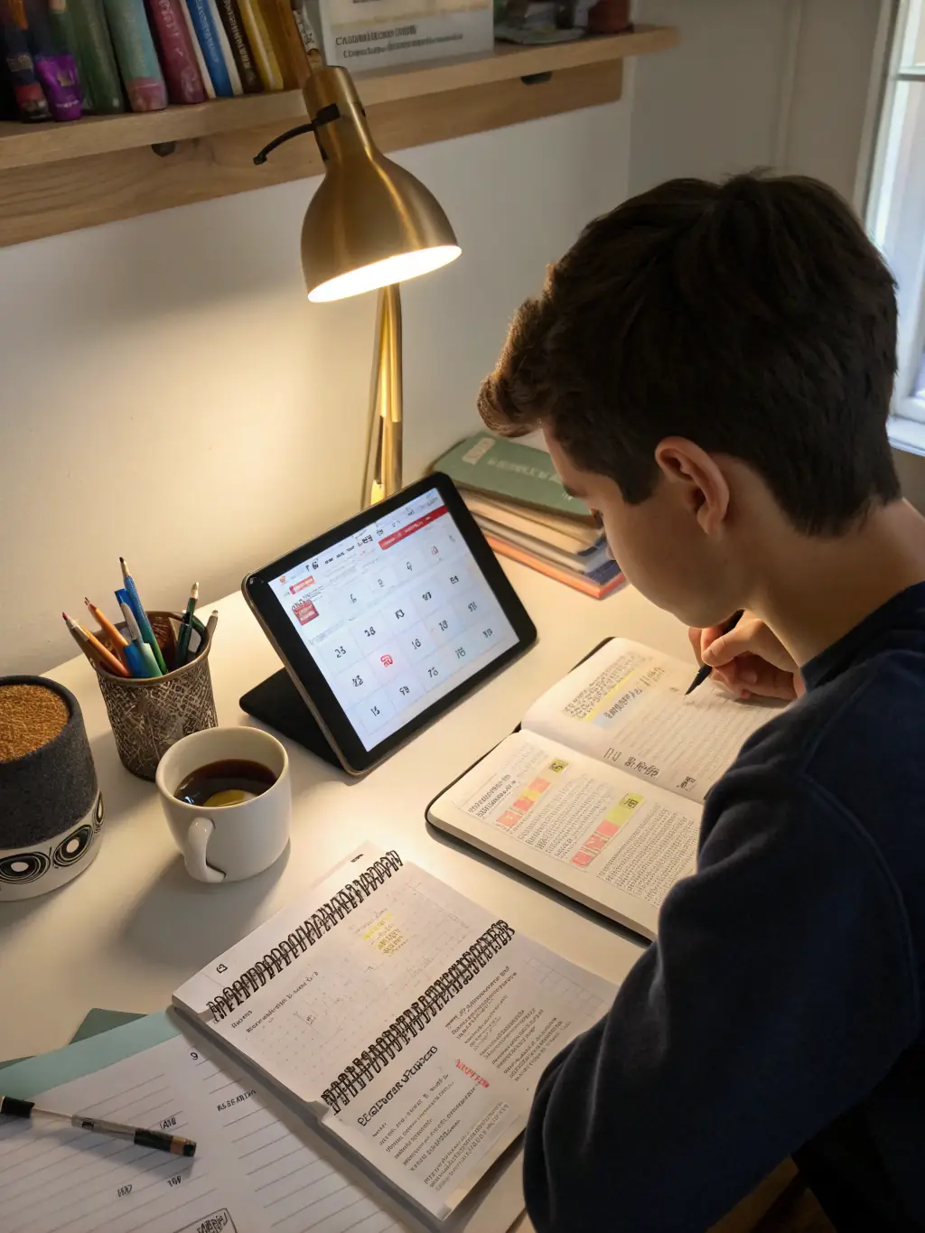 A student checking off tasks on a planner, symbolizing the accountability aspect of the Student of Knowledge Program at Bayt al-'Ilm.